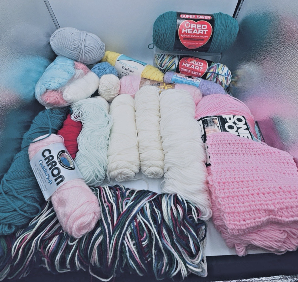 21 Misc Brands Yarn White/Cream Green Pink Blue Mutli Mixed Lot New Partial Lot